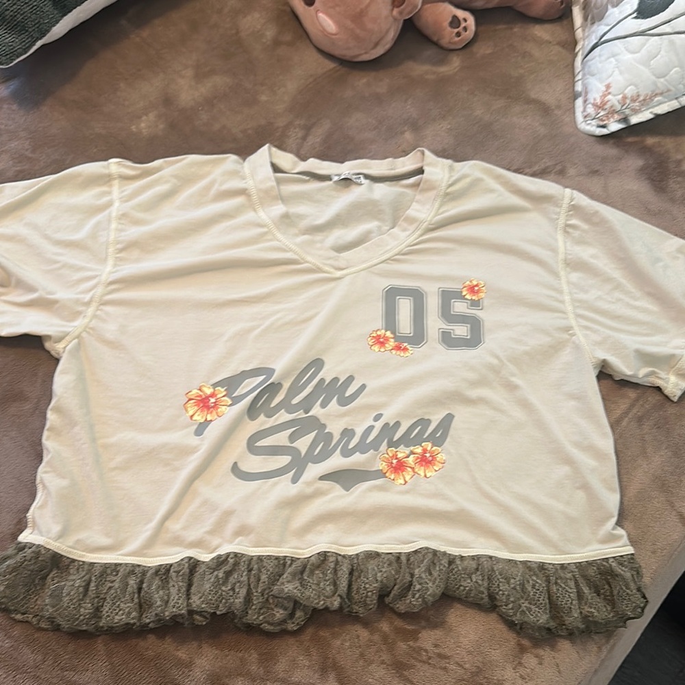 Palm Springs Graphic Tee with Ruffle Hem